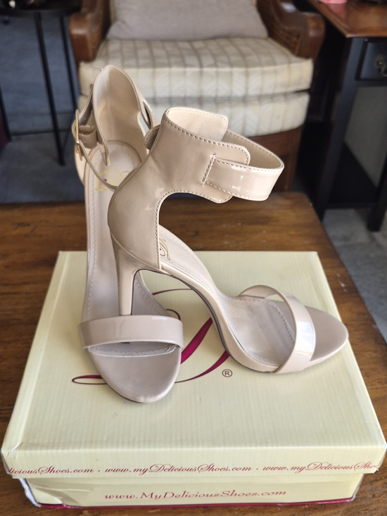 Delicious Shoes - Women's Nude Patent Ankle-Strap Heels